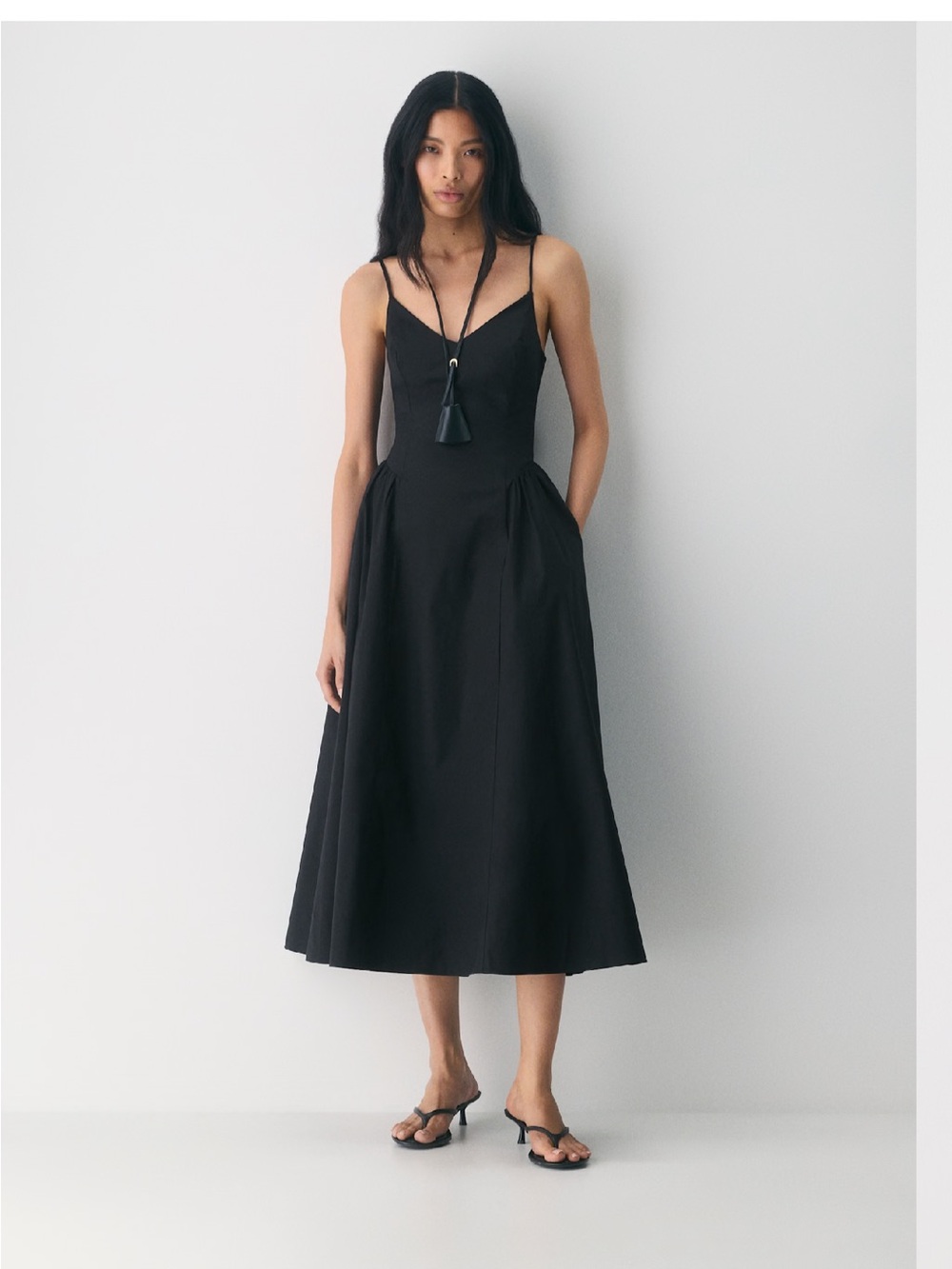 Aritzia Black Spaghetti-Strap Midi Dress